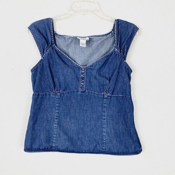 Vintage y2k Loft Denim Cap Sleeve Blouse - Picture 2 of 6